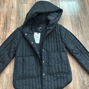 Zara Black Hooded Quilted Coat
